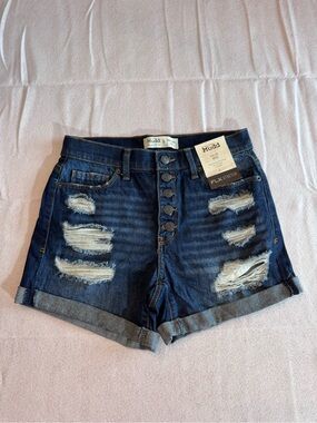 Mudd Dark Blue Distressed High-Rise Denim Shorts Size 5 Womans